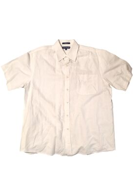 John Ashford Men's Short-Sleeve Linen Blend White Button-Down Shirt Size L